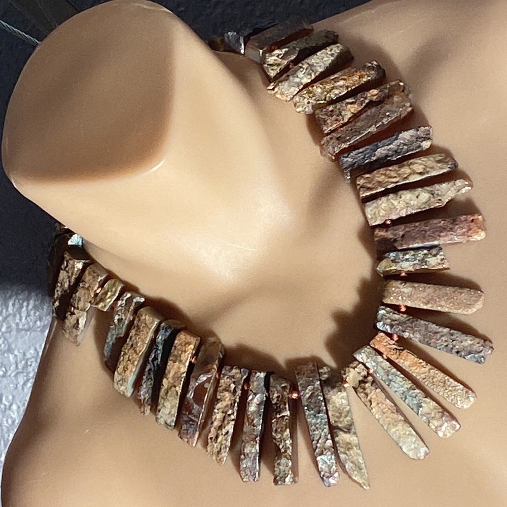 LUCAS LAMETH - .925 signed & tested necklace: aura quartz crystals, hand-knotted